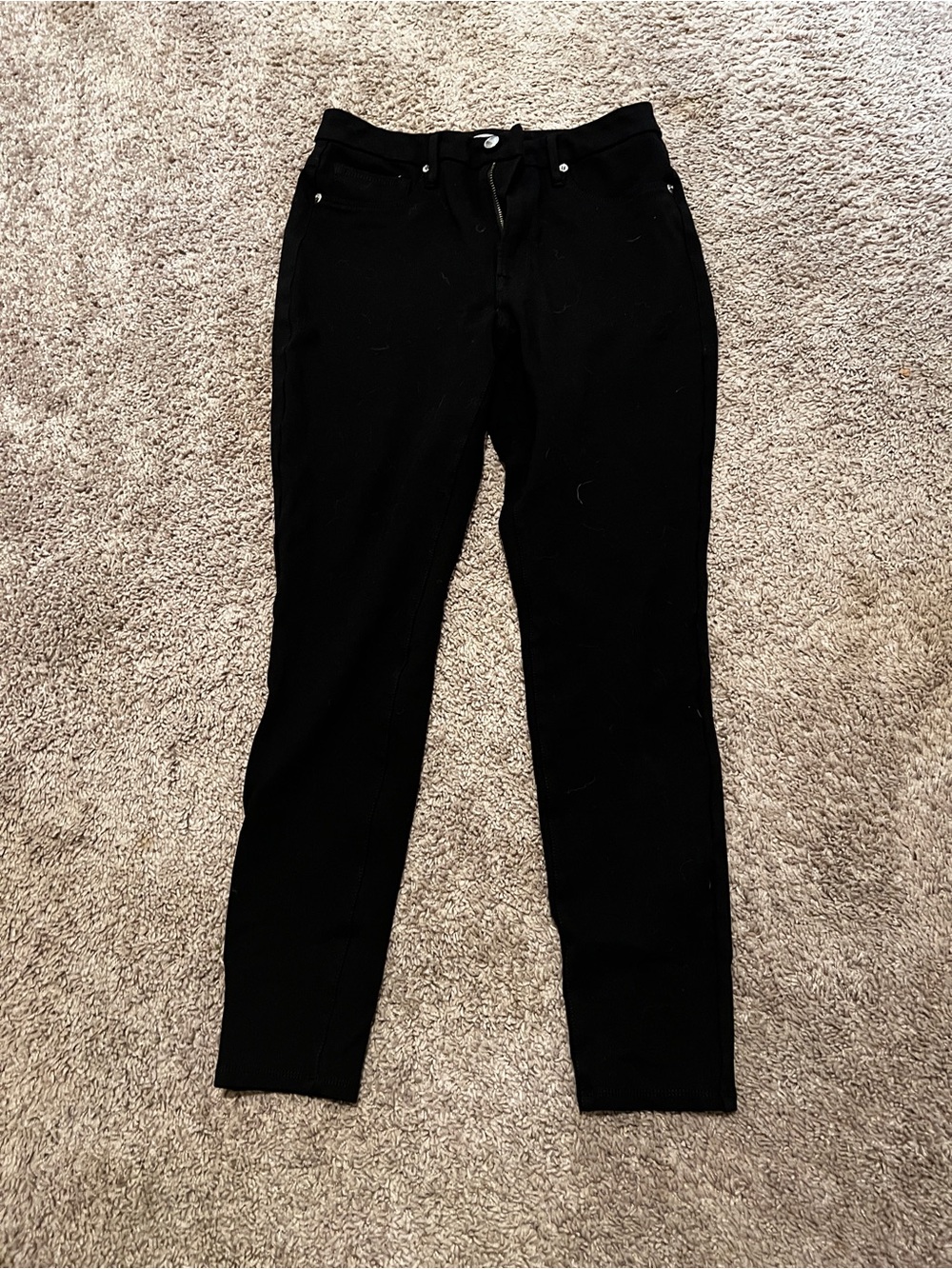 Good American Black High-Rise Waist Ponte Pants—-stretchy